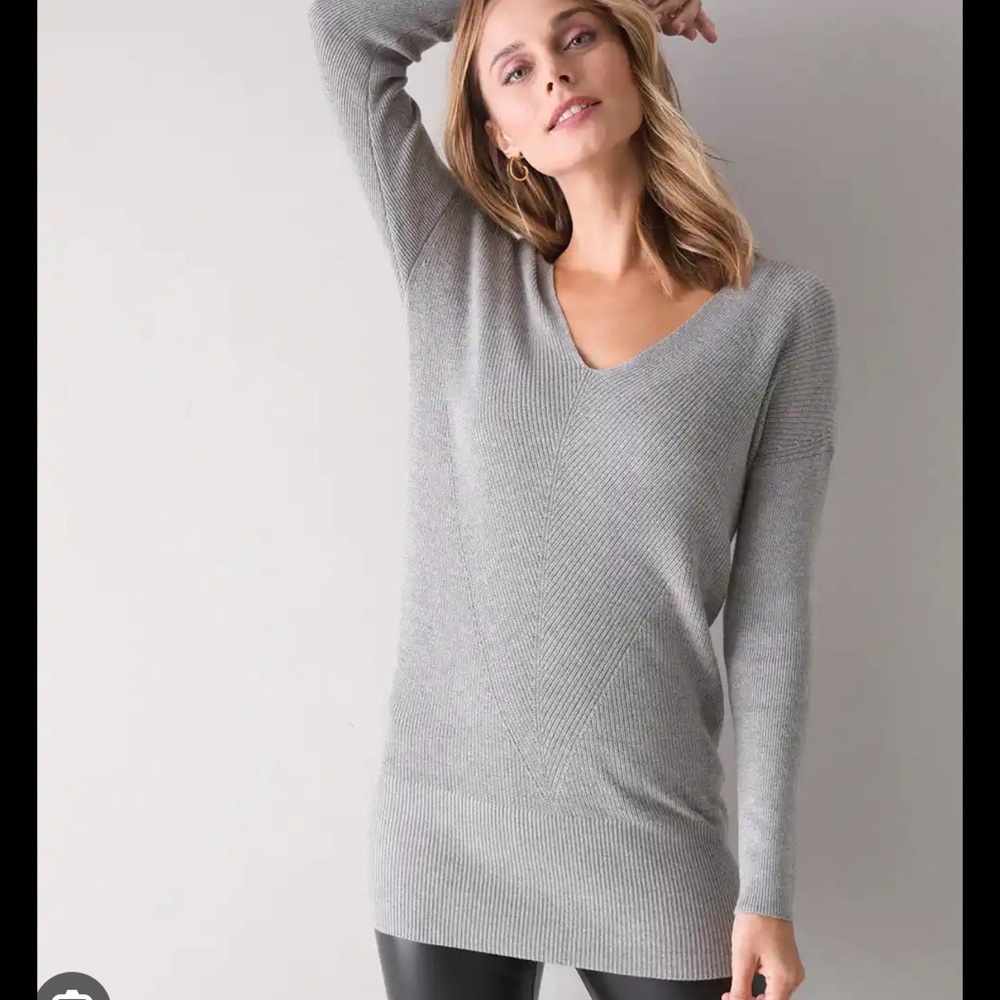 White House Black Market Grey Size S Ribbed Tunic Sweater